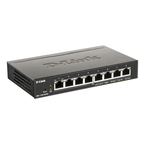 SWITCH D-LINK DGS-1100-08P, Capa 2, 8 puertos RJ-45 LAN GbE, PoE, Auto MDI/MDIX (DGS-1100-08PV2)